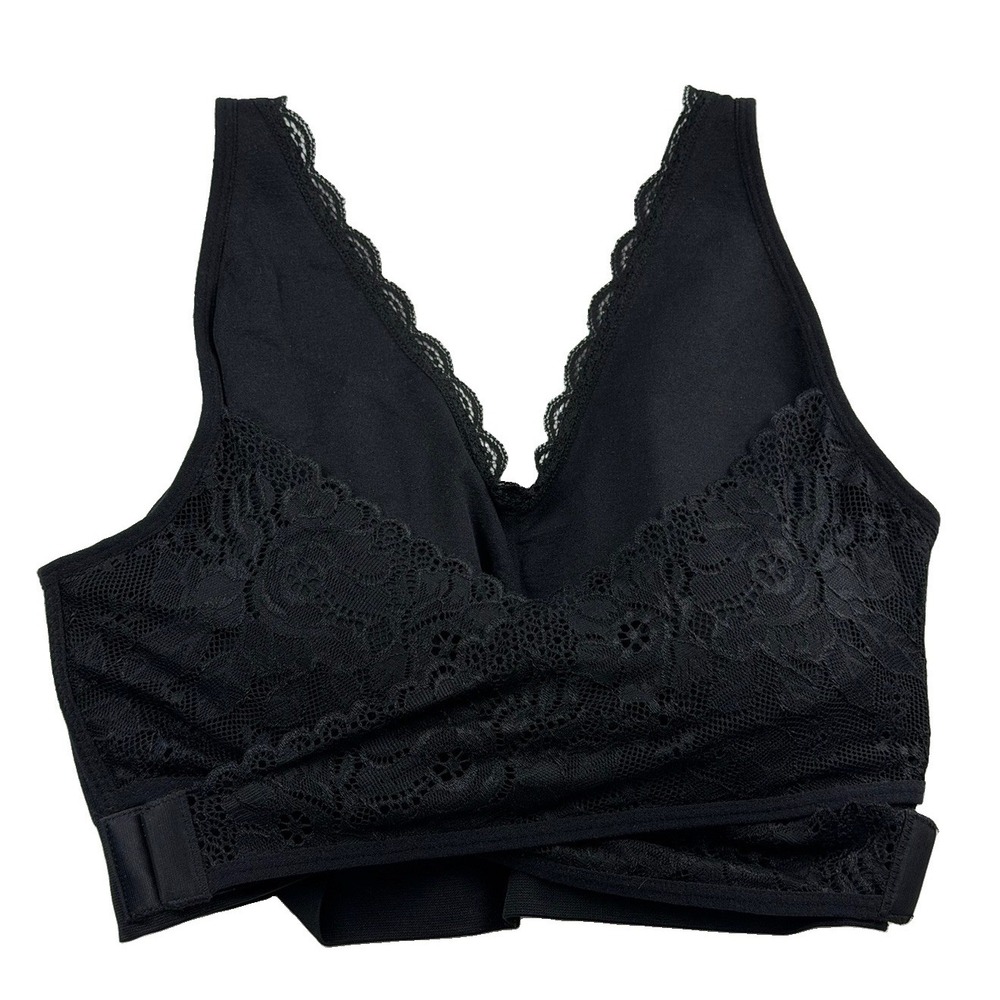 Cara Mia Black Lace Criss Cross Comfort Bralette Wireless Bra 1X Plus Size